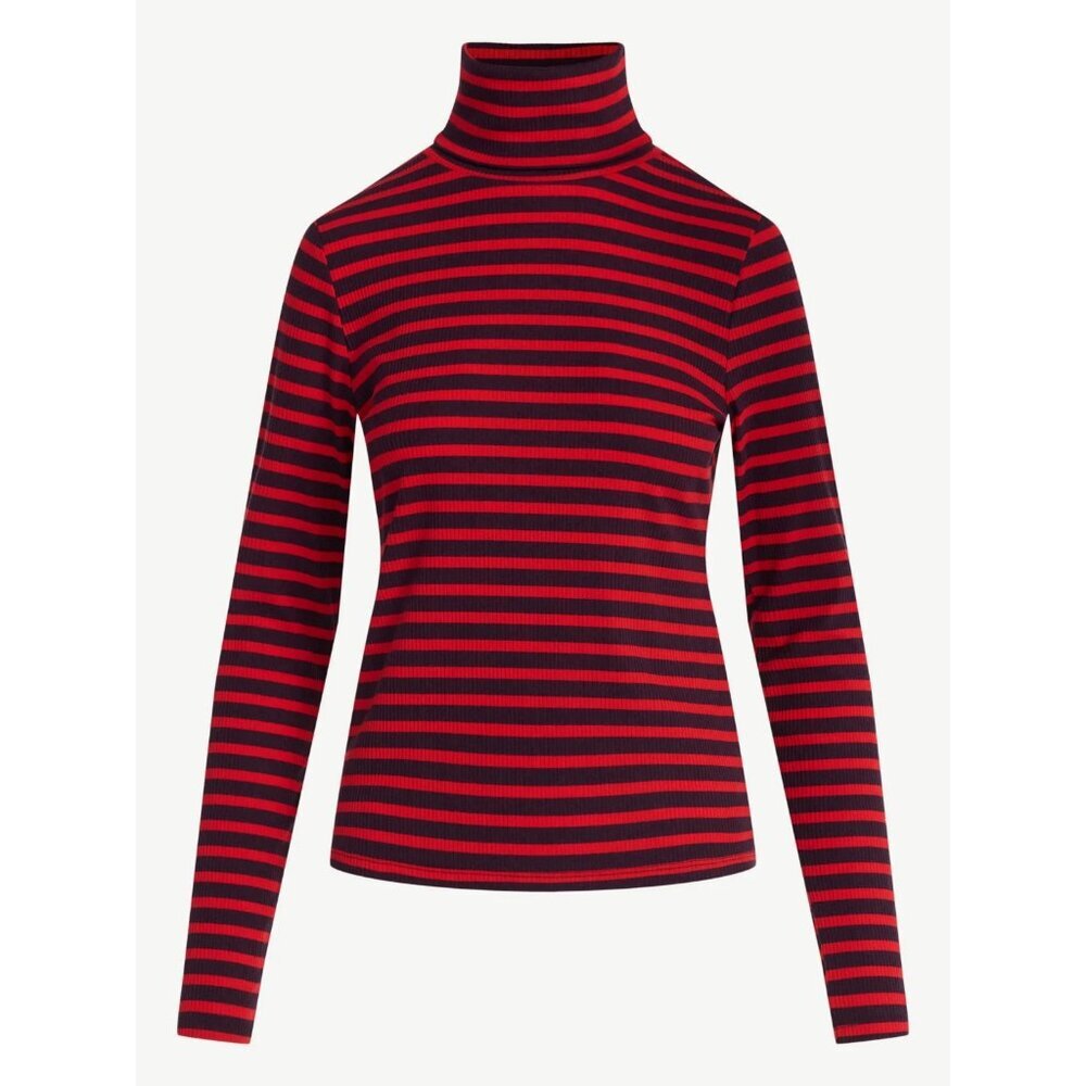 Free Assembly Women's Ribbed Turtleneck Tee, Size S (4-6), Regular Fit, Red